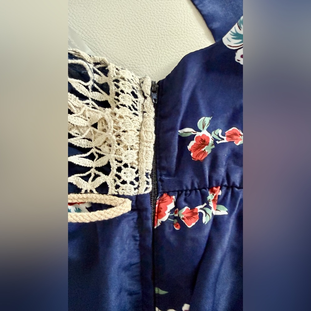 Nick & Mo Navy Blue Floral Midi Dress with Lace - Picture 9 of 9